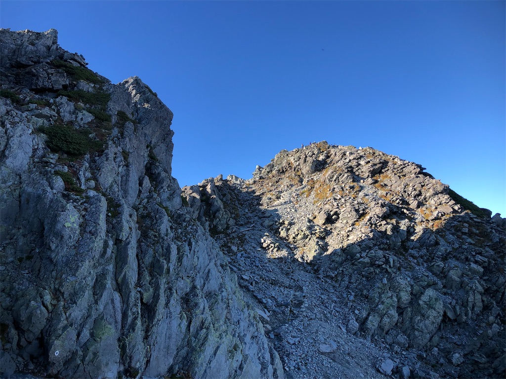 北穂の山頂が見えました！