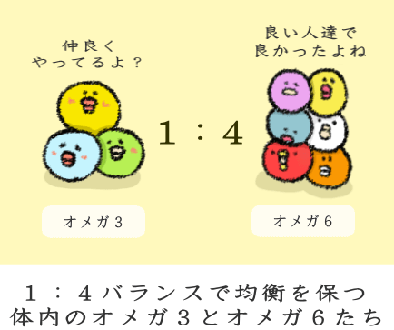 体内におけるオメガ3とオメガ6のバランス 体内におけるオメガ3とオメガ6のバランス