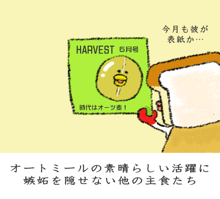 オートミールの素晴らしい活躍に嫉妬を隠せない他の主食たち オートミールの素晴らしい活躍に嫉妬を隠せない他の主食たち