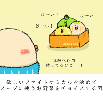 欲しいファイトケミカルを決めてスープに使うお野菜をチョイスする図 欲しいファイトケミカルを決めてスープに使うお野菜をチョイスする図