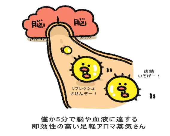 僅か5分で脳や血液に達する 即効性の高い足軽アロマ蒸気さん