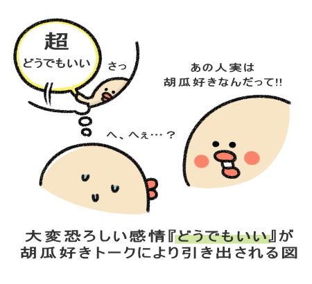 大変恐ろしい感情『どうでもいい』が 胡瓜好きトークにより引き出される図