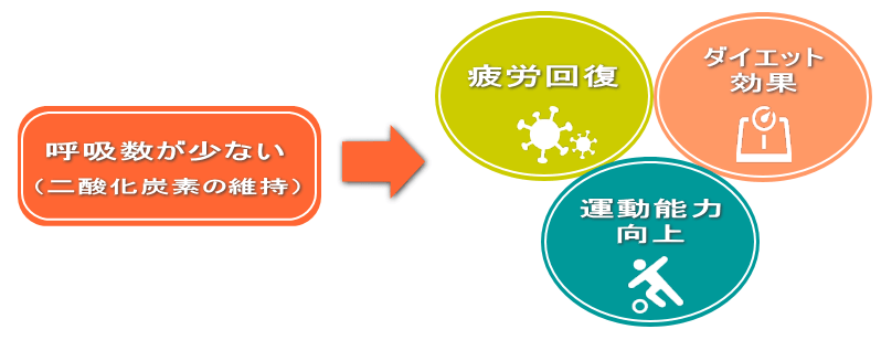 二酸化炭素の維持➡『疲労回復』『ダイエット効果』『運動パフォーマンスの向上』