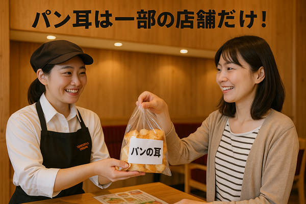「パン耳は一部の店舗だけ！」とテキストが入った店内シーン