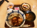 昼食　海鮮かき揚げ丼＋くじら汁