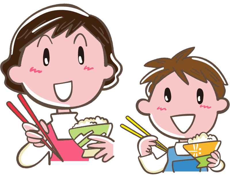 親子で箸を使って食事をする