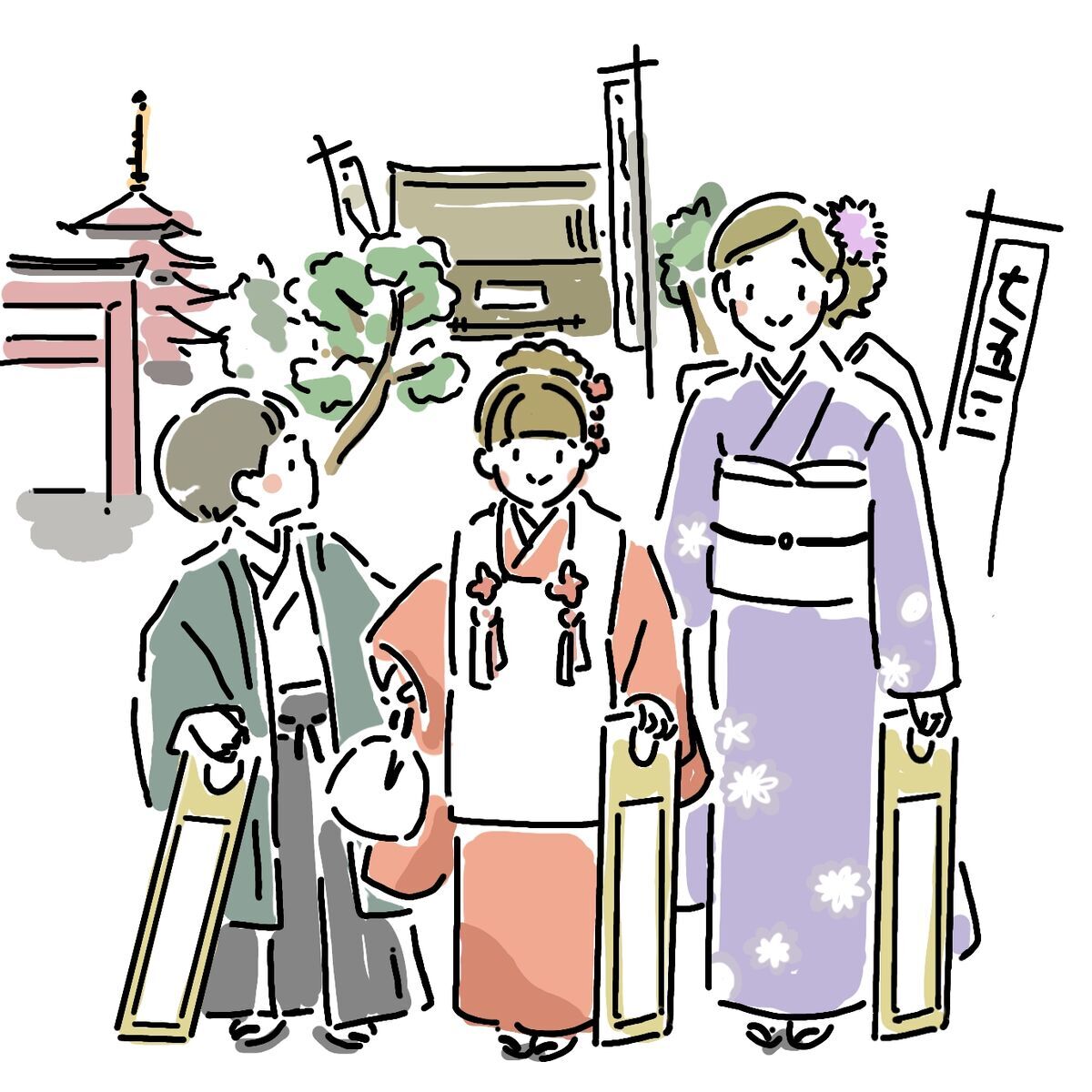 七五三に行く親子