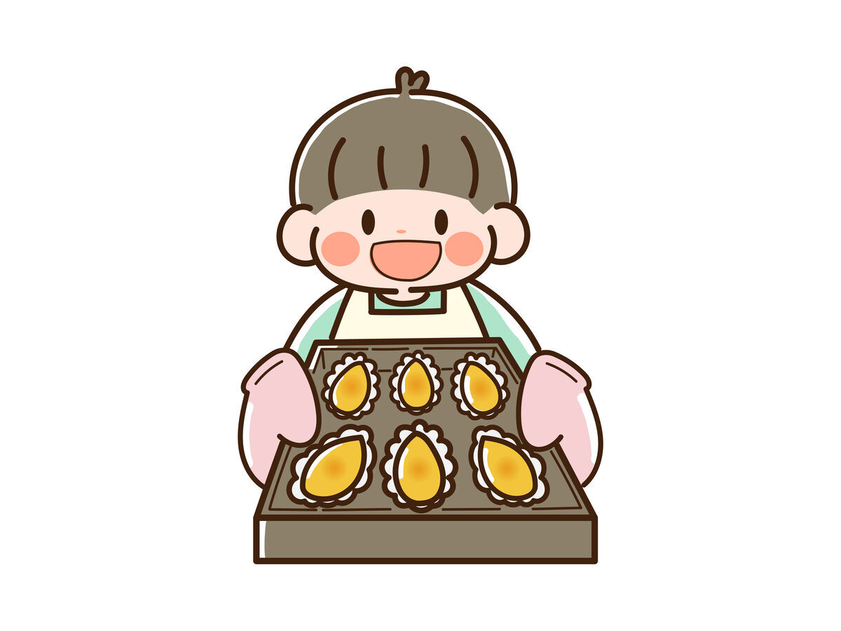 型抜きスイートポテトを焼く