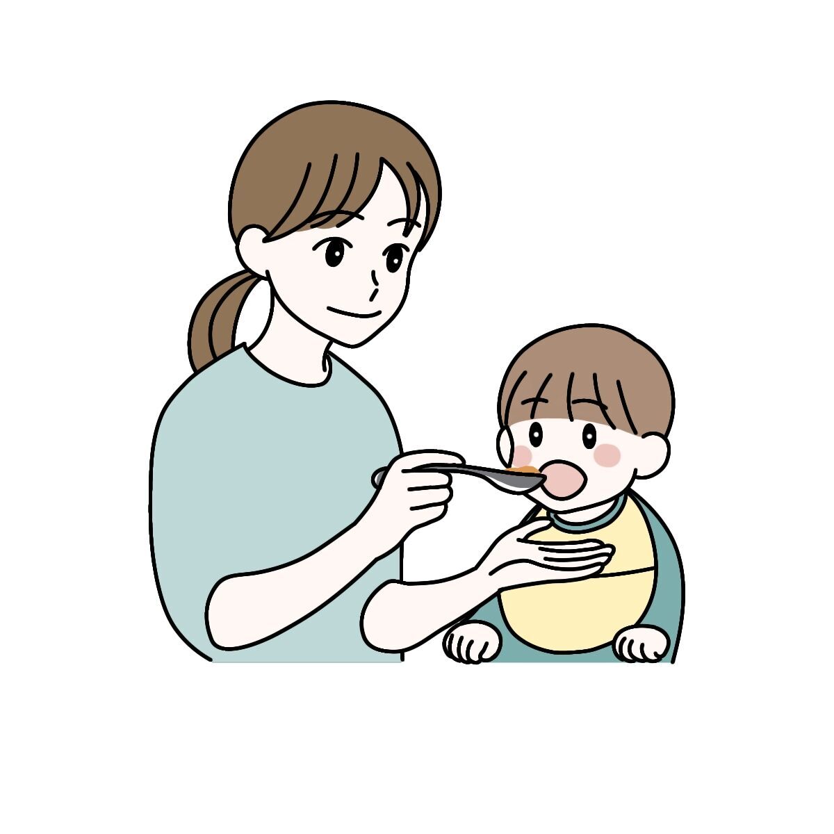 ママが赤ちゃんの離乳食を与えている