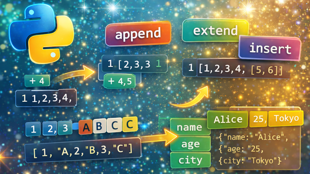 Pythonリスト要素追加の全手法まとめ(append / extend / insert / zip など) - nagaiのブログ