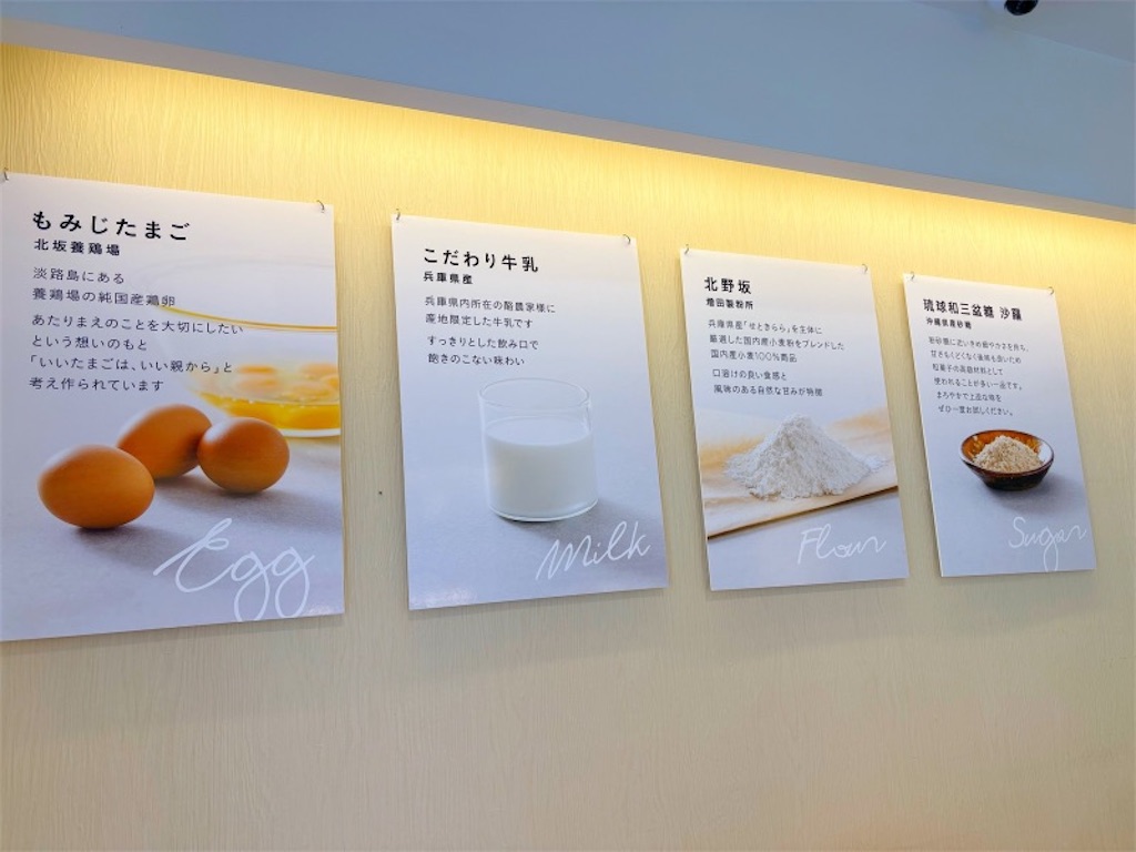 壁にかかった商品紹介の写真