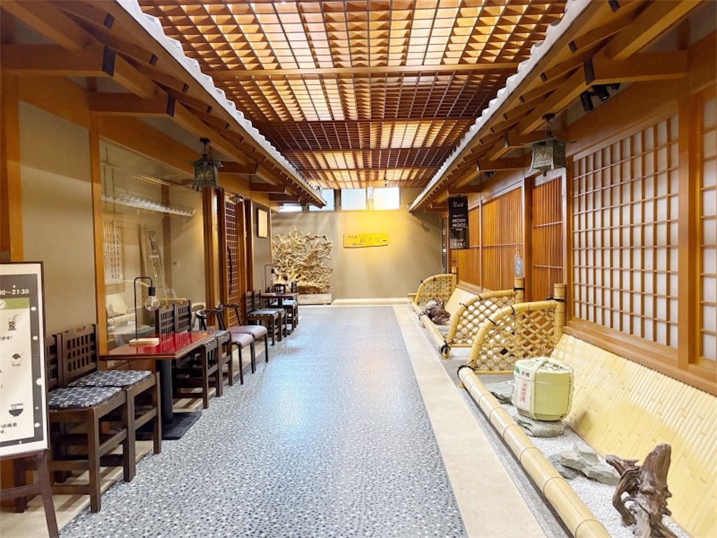 両側にお店がある館内の写真