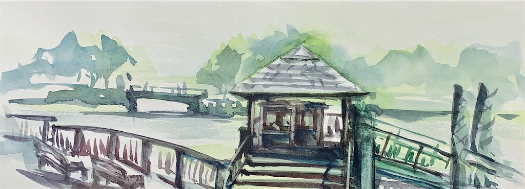 f:id:nicoclub:20200710073152j:image 水彩画 風景画 スケッチ 描き方 技法 大阪 大川 OAP