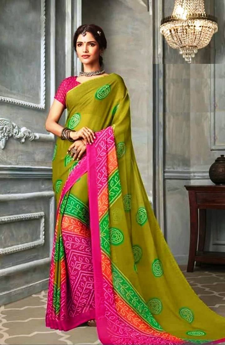 Crepe Bandhani Saree