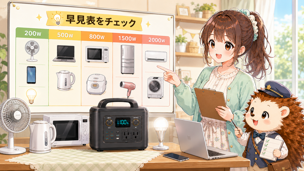 早見表を見ながら家電を確認するイメージ