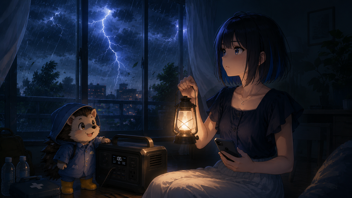 台風の空や停電した夜の部屋のイメージ