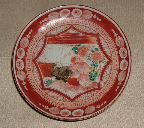 再興九谷焼庄三手色絵皿蛸唐草骨董品大皿