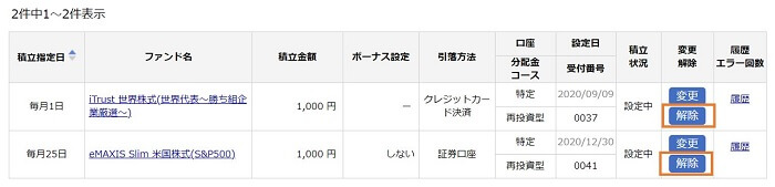 楽天証券,積立設定の変更・解除方法