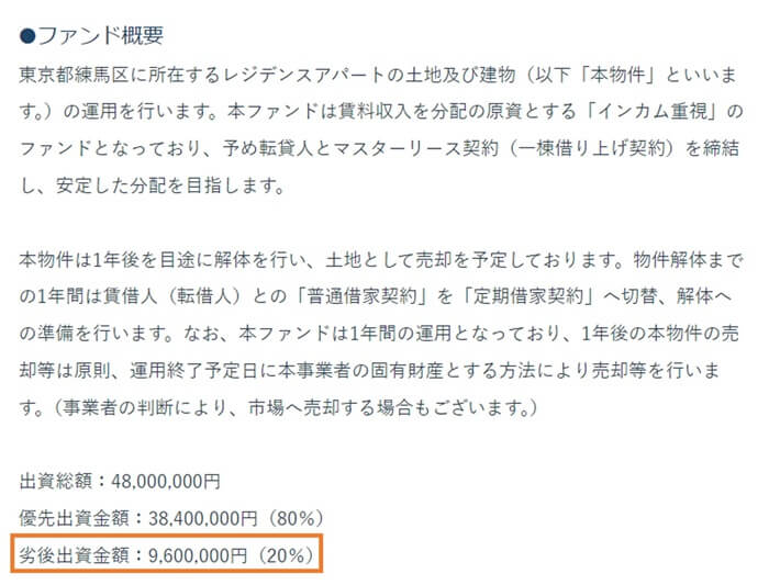 ファンドロップ,劣後出資割合の調べ方