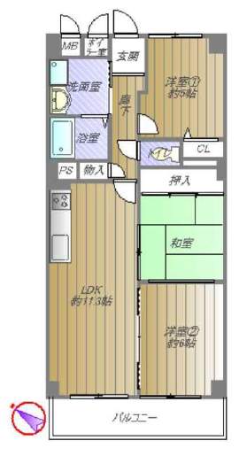 シーアイマンション夙川広田(7階部分・66.08㎡) 間取り シーアイマンション夙川広田(7階部分・66.08㎡) 間取り