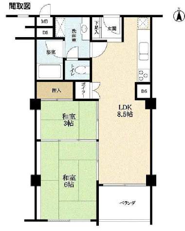芦屋パレスハイツ北館(6階部分・46.40㎡) 間取り 芦屋パレスハイツ北館(6階部分・46.40㎡) 間取り