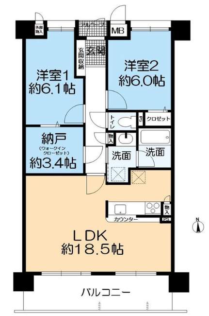 西宮マリナパークシティ花のまちマリナヴィラ(9階部分・70.49㎡) 間取り 西宮マリナパークシティ花のまちマリナヴィラ(9階部分・70.49㎡) 間取り