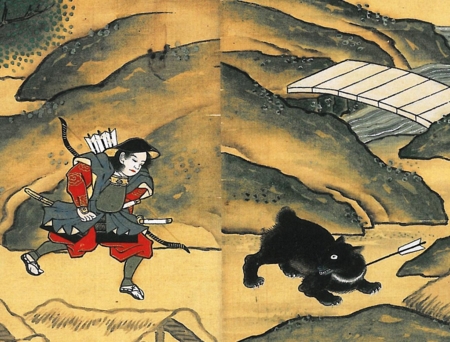 熊を追う有頼 （芦峅寺系立山曼茶羅より）