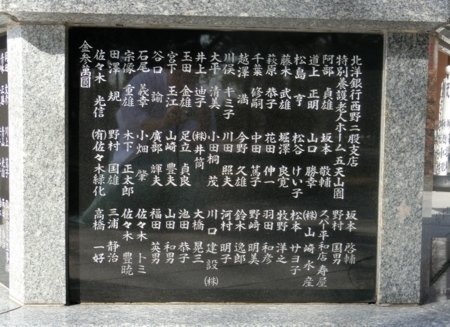 西野神社創祀120年記念碑(奉賛芳名板)