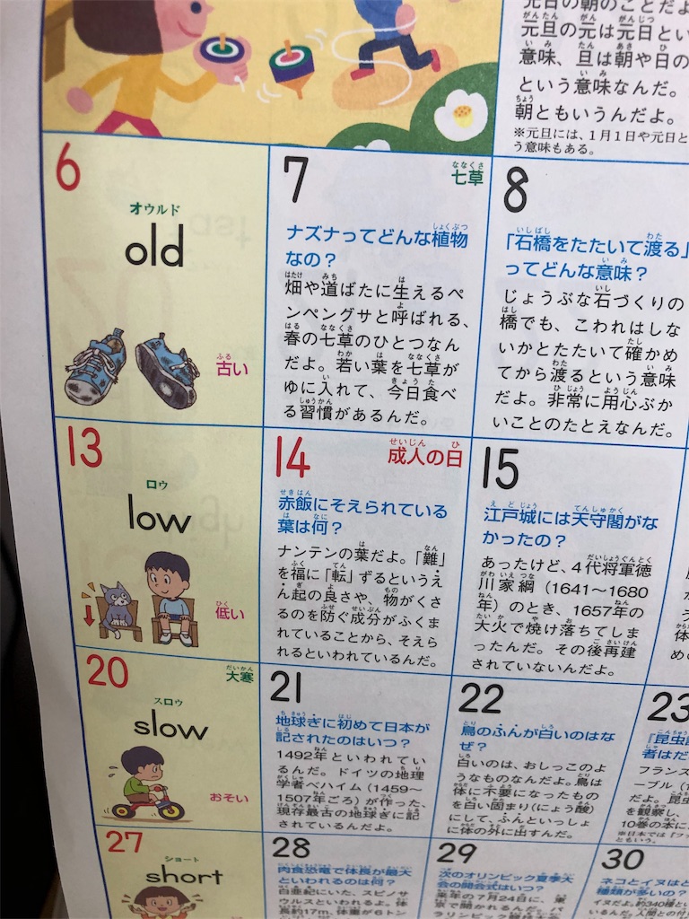 くもんカレンダー19 ゆるーく 目指せ賢い子