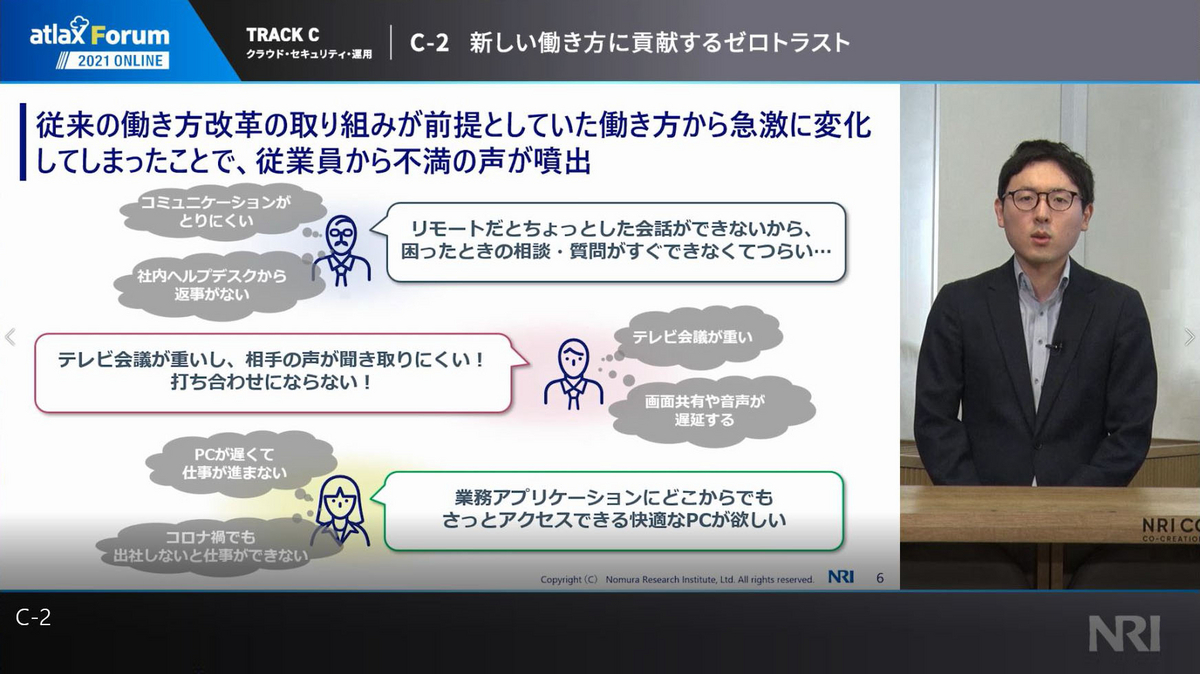 セッション「C-2： DX や 新しい働き方に貢献する ゼロトラスト」の様子。