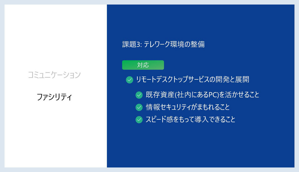 「aslead Remote」では、元のオフィスで使っていたPCを流用するため、初期コスト削減とスピード導入が実現 01