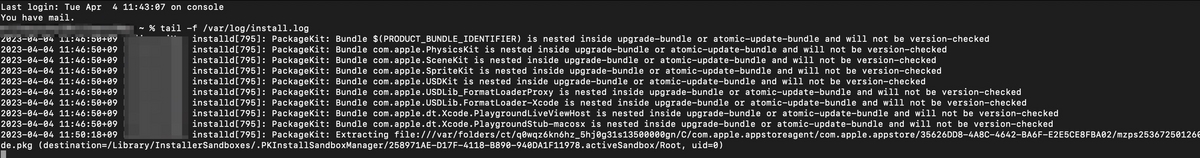 tail -f /var/log/install.log