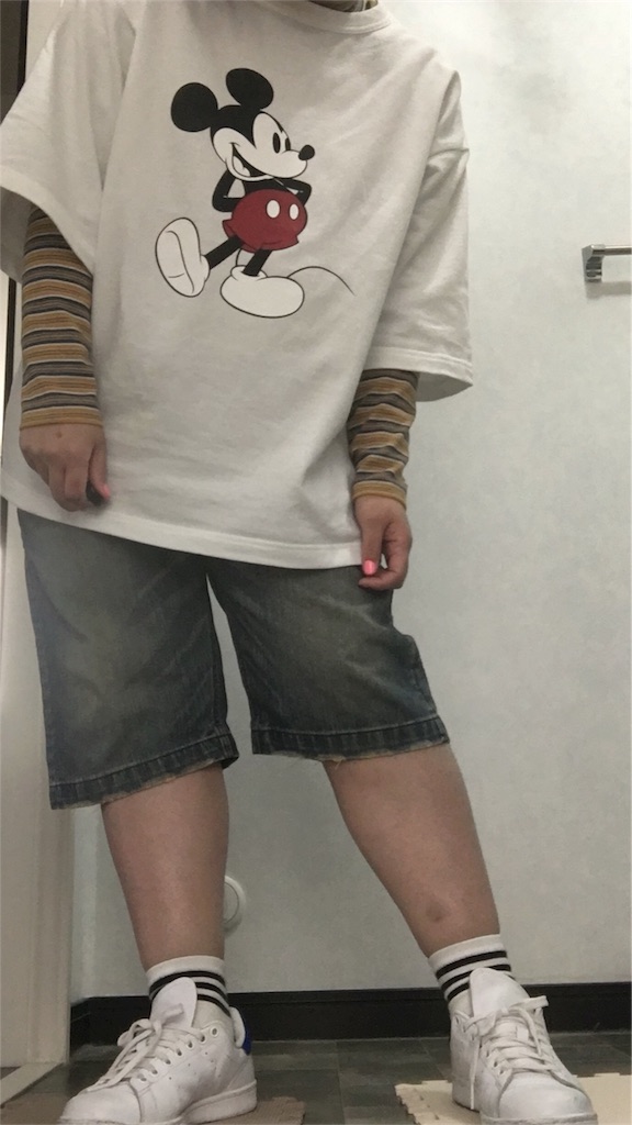 デニムハーフパンツコーディネート ハンドメイドアクセサリーに夢中なのん