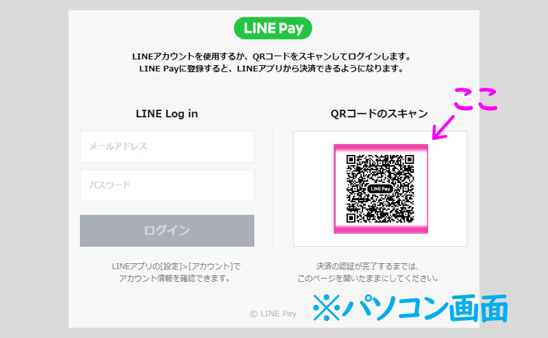 パソコンからのLINE Payのオンライン支払い