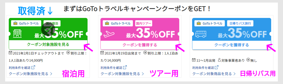 STEP１：最初にGo To35％オフクーポンを取得