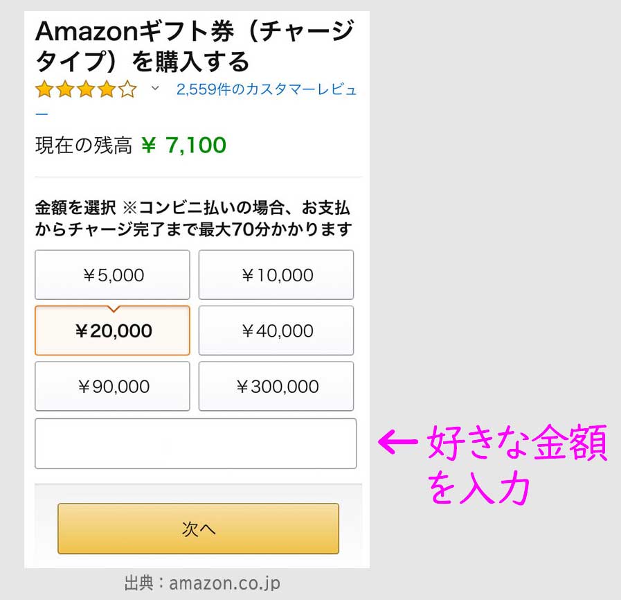 ステップ４．モバイルSuicaでAmazonギフト券をチャージ 説明画像2