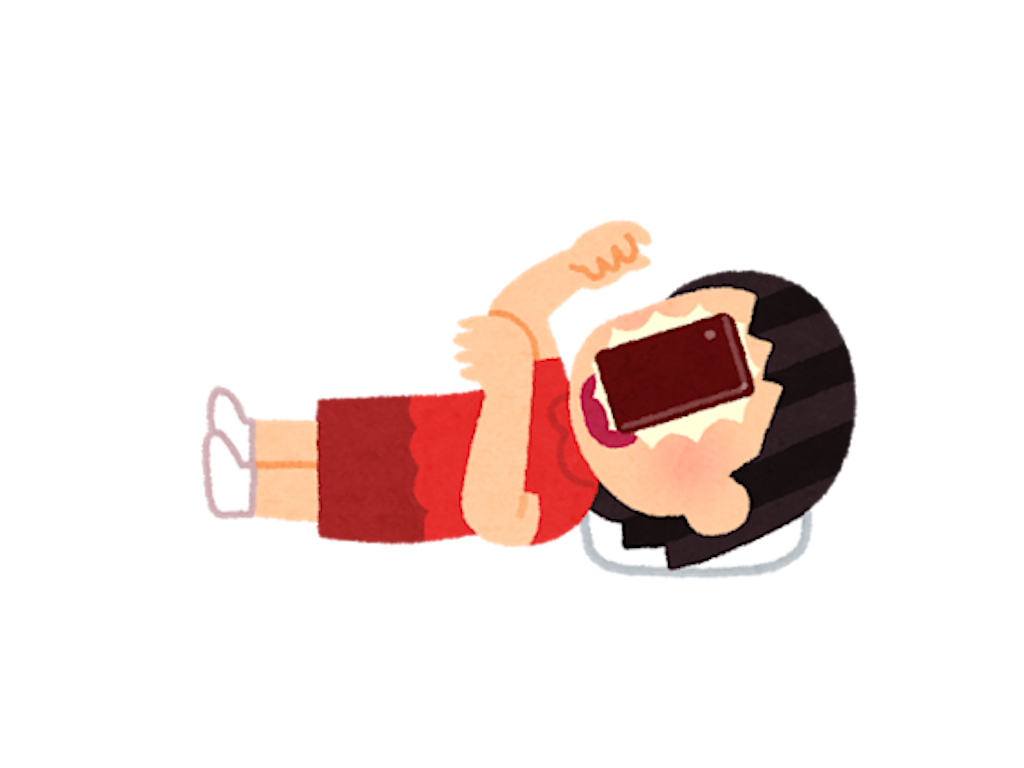 スマホを顔の上に落してしまう女性のイラスト