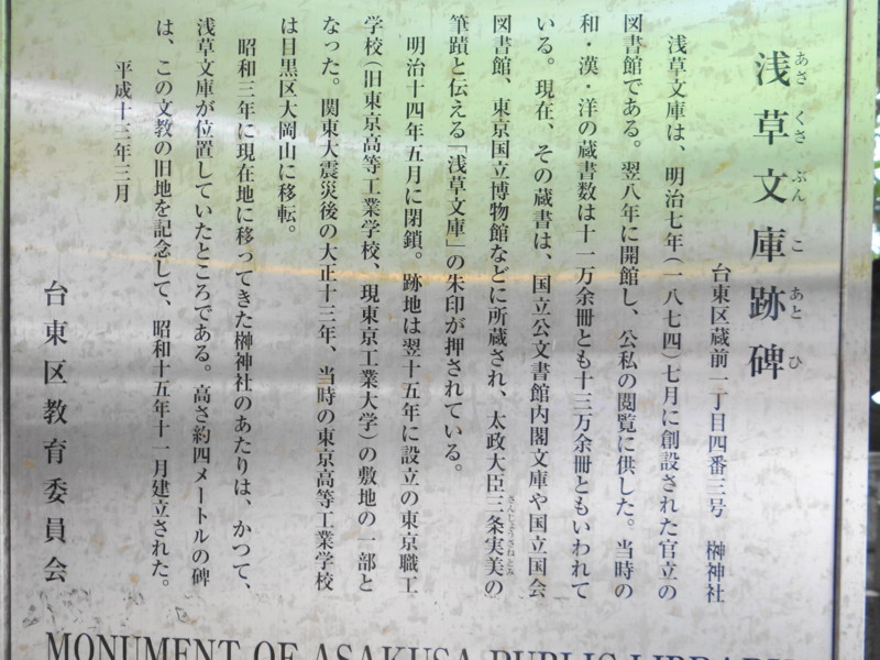 浅草文庫跡碑文解説掲示板