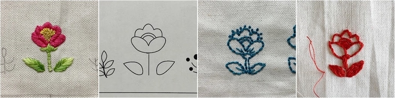 花の刺繍 同じ図案で刺し方を変えてみた 日がな一日 手仕事