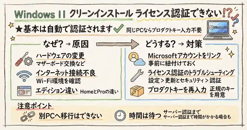 Windows11クリーンインストールでライセンス認証できない原因と対策