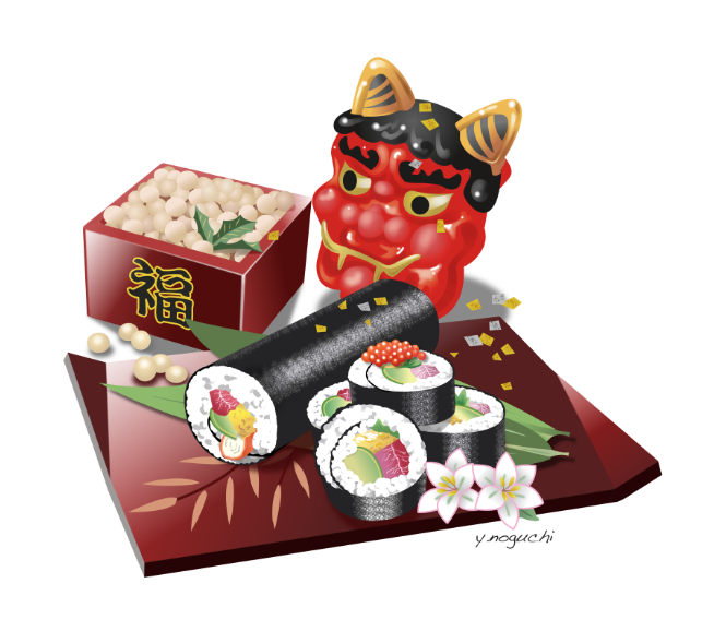 節分イラストお洒落 豆まきイラスト 海苔巻きイラスト Non Illust Box