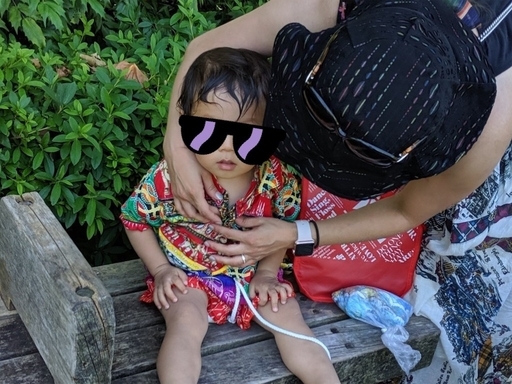 ベンチで着替え