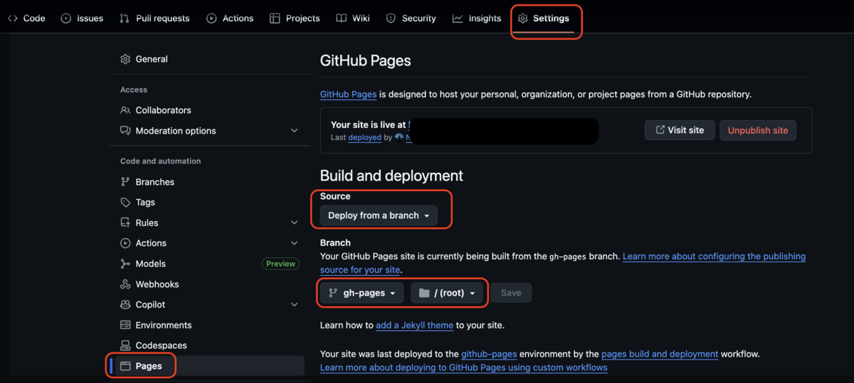 github pagesの設定