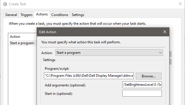 Create Task - Actions - Edit Action