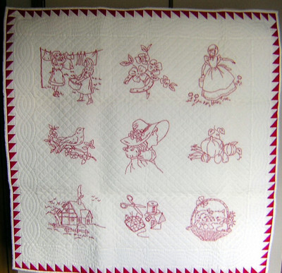 赤糸刺繍の小さなキルト - 後高生活らくがき帳