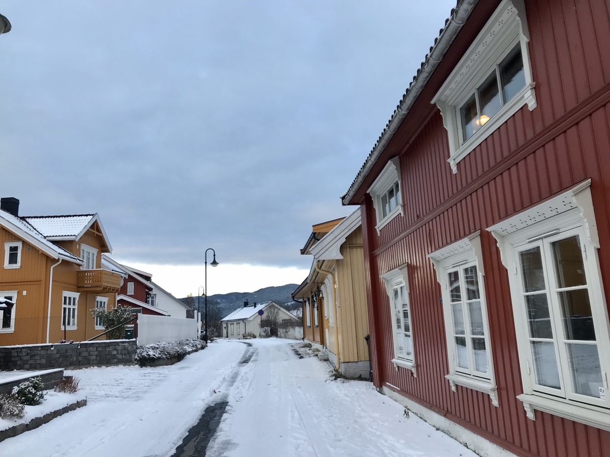 ノルウェー冬のお散歩 雪ふる町並みに心おどる 白いお部屋