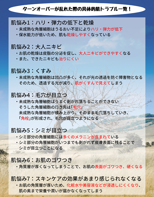 ターンオーバーが乱れた際の具体的肌トラブル一覧！