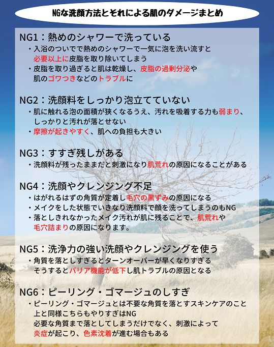 NGな洗顔方法とそれによる肌のダメージまとめ