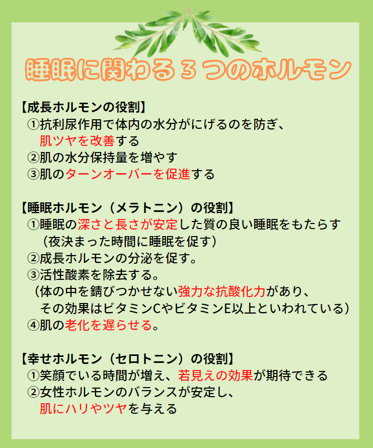 睡眠に関わる３つのホルモン