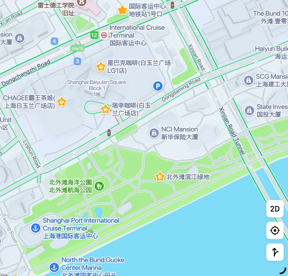周辺地図、Chagee,瑞幸咖啡,スタバなどが写っている